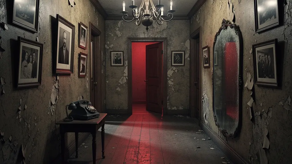 Couloir atmosphérique d'un escape game thème horreur avec décors travaillés